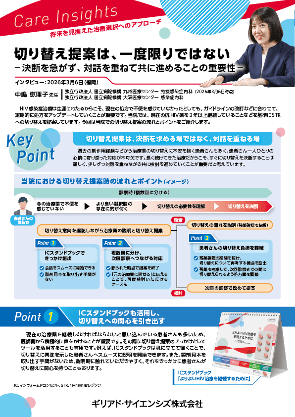 Care Insights 将来を見据えた治療選択へのアプローチ 切り替え提案は、一度限りではない ‐決断を急がず、対話を重ねて共に進めることの重要性‐
